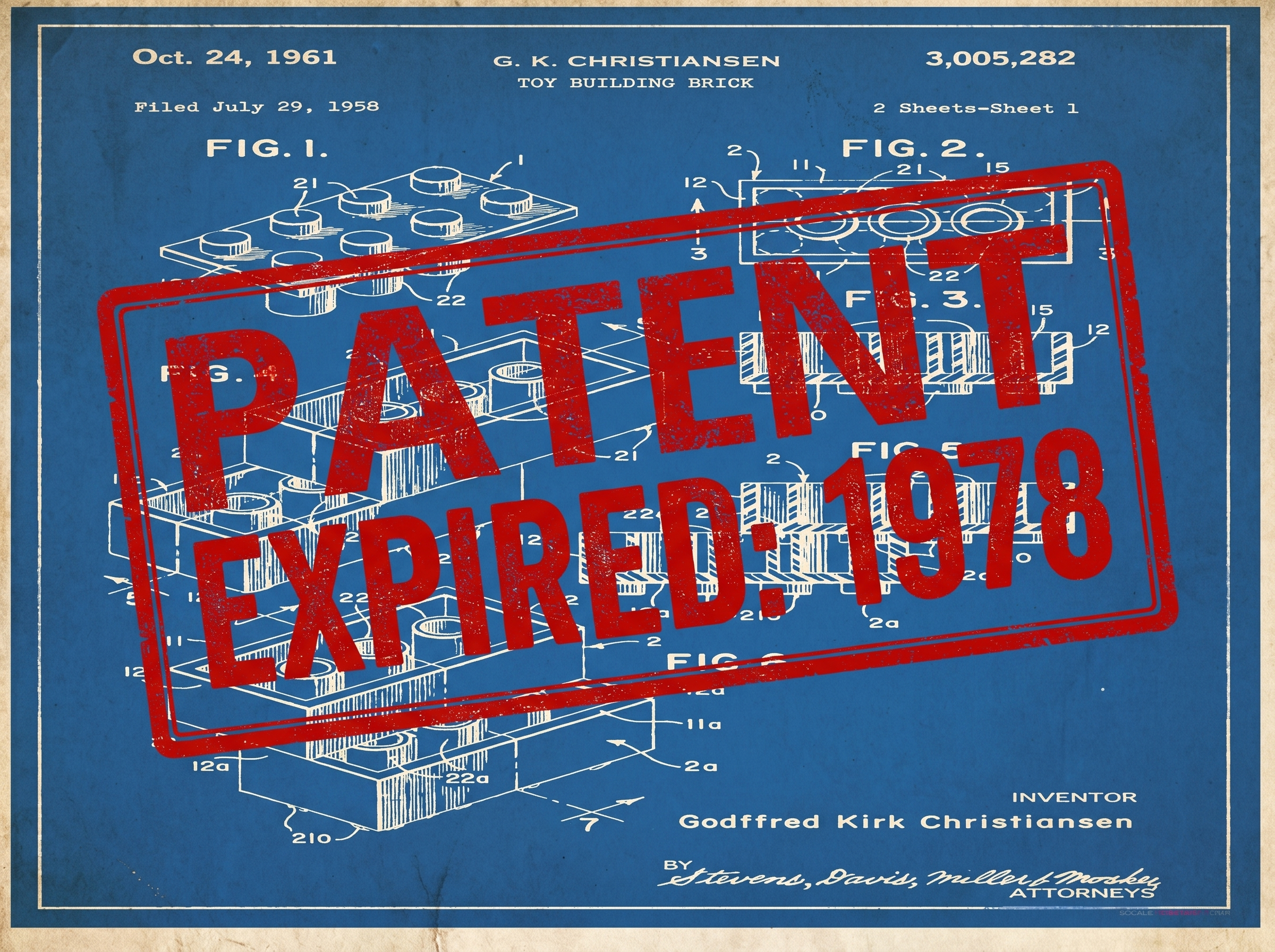 The LEGO brick patent, expired 1978